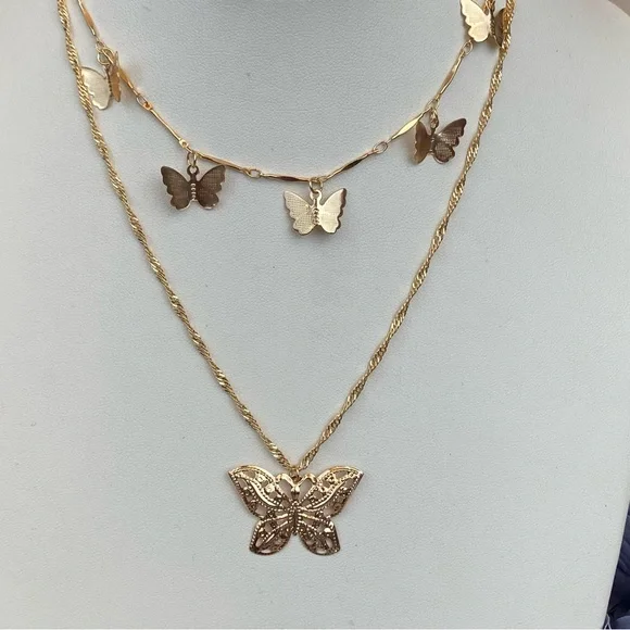 Boho Gold Multilayer Butterfly Necklace - Picture 10 of 13